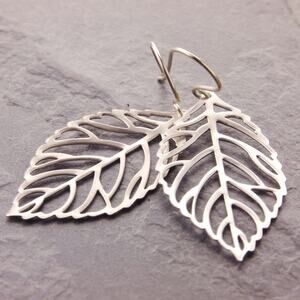 Silver Leaf Earrings, drop earrings, filigree leaf, dangling earrings, 24